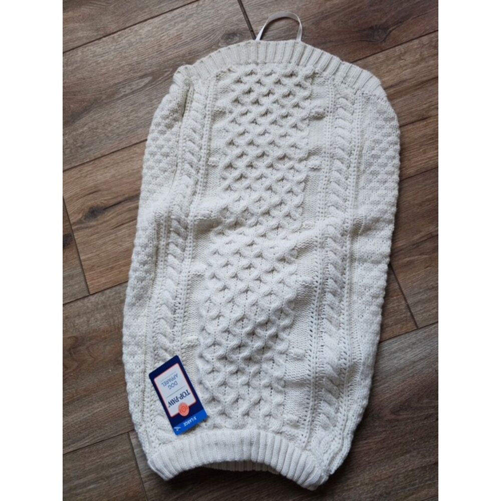 Top Paw Cable Knit Dog Sweater in Cream/Off-White